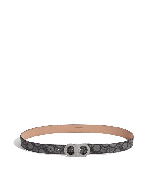 SALVATORE FERRAGAMO Double Gancini Belt, Black Light Fabric-OZNICO