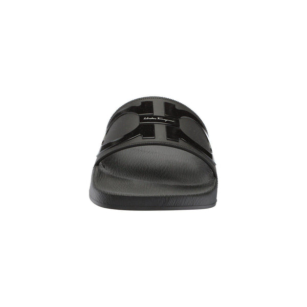 SALVATORE FERRAGAMO Groove 2 Slides, Black-OZNICO