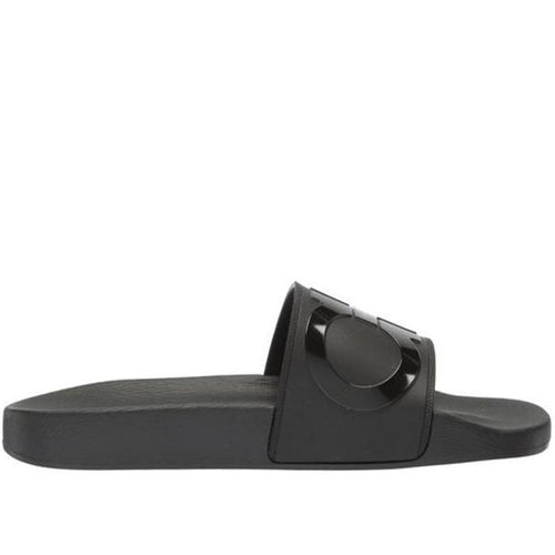 SALVATORE FERRAGAMO Groove 2 Slides, Black-OZNICO