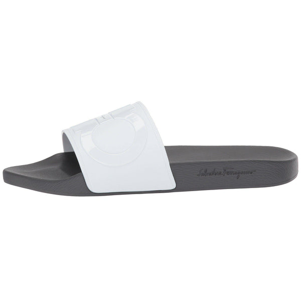 SALVATORE FERRAGAMO Groove 2 Slides, White – OZNICO