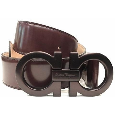 SALVATORE FERRAGAMO Oversized Double Gancini Belt, Barolo-OZNICO