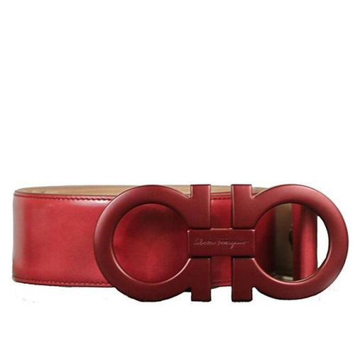 SALVATORE FERRAGAMO Oversized Double Gancini Belt, Red-OZNICO