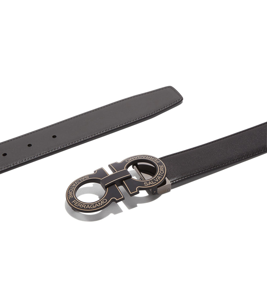 SALVATORE FERRAGAMO Reversible Adjustable Gancini Belt, Black