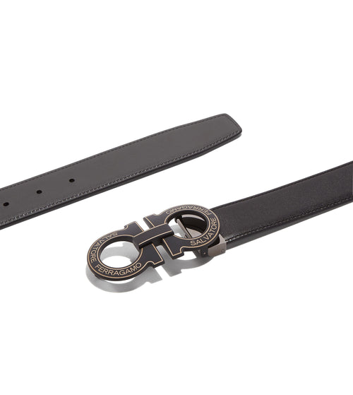 SALVATORE FERRAGAMO Reversible Adjustable Gancini Belt, Black/ Asphalt-OZNICO