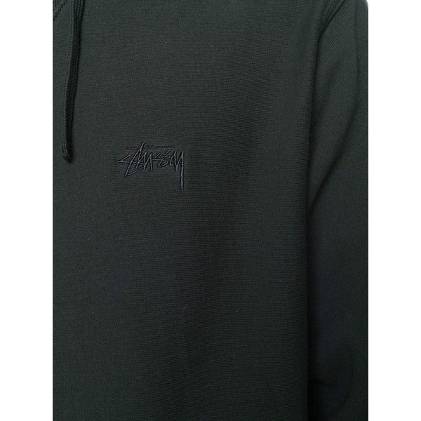 STUSSY Logo Embroidered Hoodie, Black-OZNICO