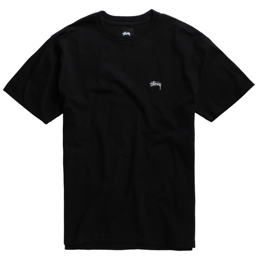 STUSSY Stock S/SL Crew T-Shirt, Black-OZNICO