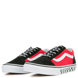 VANS Kids Old Skool Checkerboard Logo Pop, Black/ Red-OZNICO