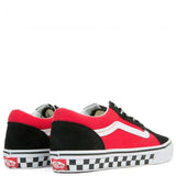 VANS Kids Old Skool Checkerboard Logo Pop, Black/ Red-OZNICO