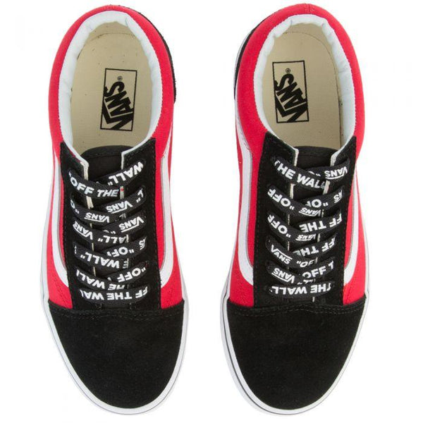 VANS Kids Old Skool Checkerboard Logo Pop, Black/ Red-OZNICO