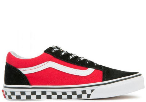 VANS Kids Old Skool Checkerboard Logo Pop, Black/ Red-OZNICO