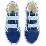 VANS Kids Old Skool V Checkerboard, Blue/ True White-OZNICO