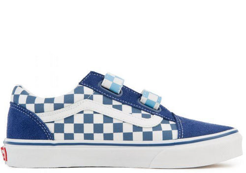 VANS Kids Old Skool V Checkerboard, Blue/ True White-OZNICO