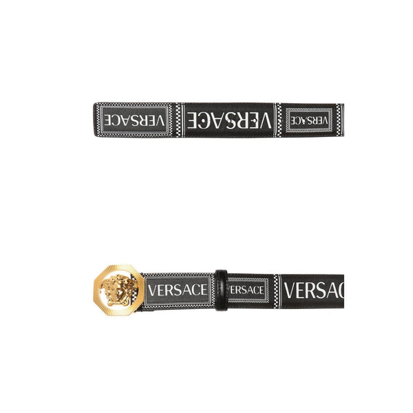 VERSACE 90's Printed Logo Belt, Black-OZNICO