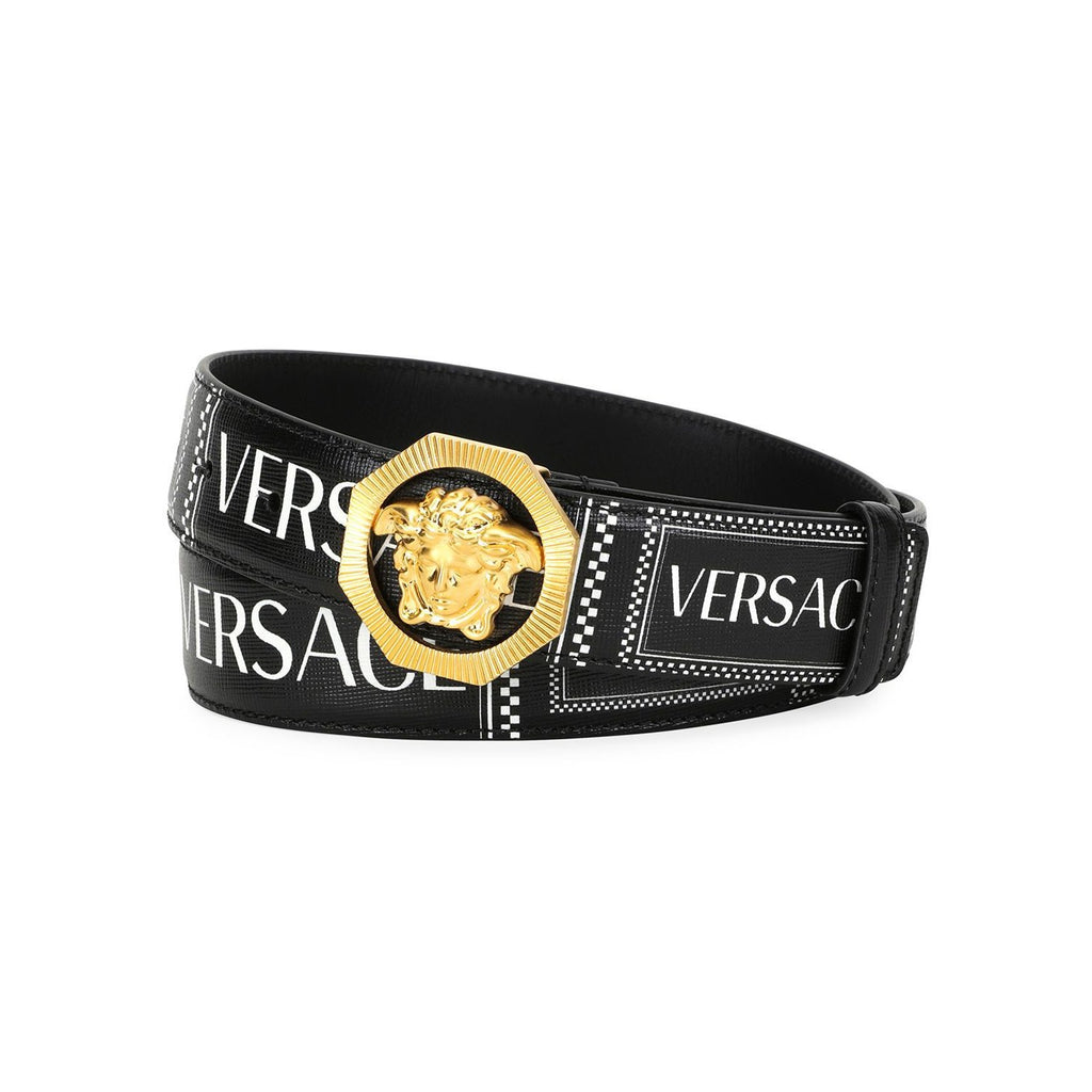 VERSACE 90's Printed Logo Belt, Black