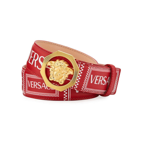 VERSACE 90's Printed Logo Belt, Red-OZNICO