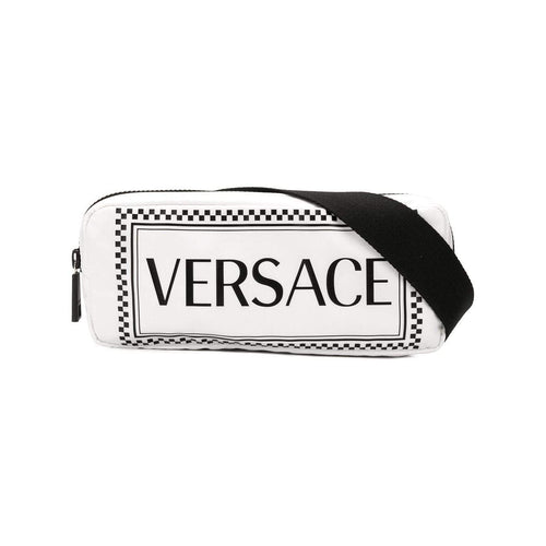 VERSACE 90's Vintage Logo Crossbody Belt Bag, White-OZNICO