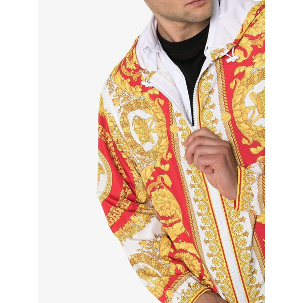 VERSACE Baroque Print Hooded Jacket, Red/ Yellow-OZNICO