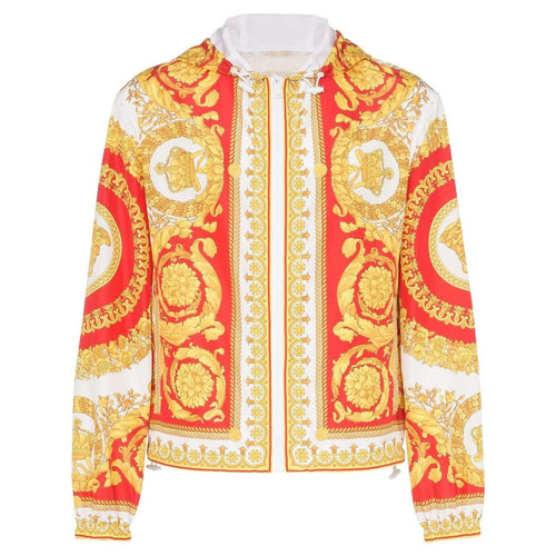 VERSACE Baroque Print Hooded Jacket, Red/ Yellow-OZNICO