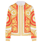 VERSACE Baroque Print Hooded Jacket, Red/ Yellow-OZNICO