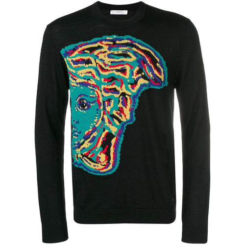 VERSACE COLLECTION Knitted Pullover Sweater, Black-OZNICO