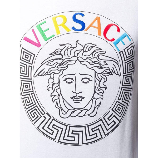 VERSACE Embroidered Logo Medusa T-Shirt, White-OZNICO