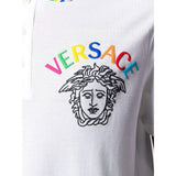 VERSACE Embroidered Medusa Polo Shirt, White-OZNICO