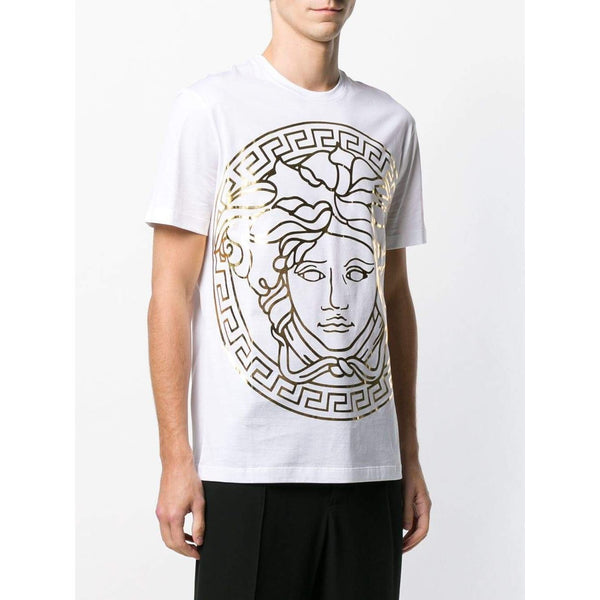 VERSACE Large Medusa Print T-Shirt, White-OZNICO