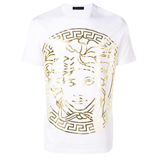 VERSACE Large Medusa Print T-Shirt, White-OZNICO