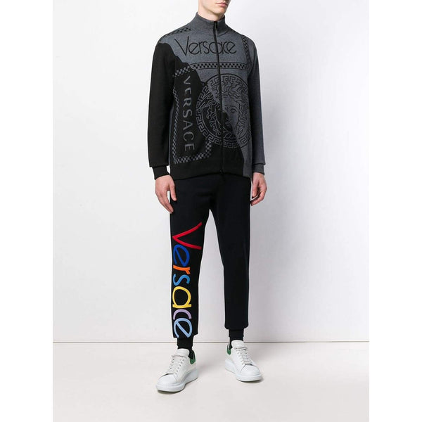 VERSACE Logo-Embroidered Sweatpants, Black-OZNICO