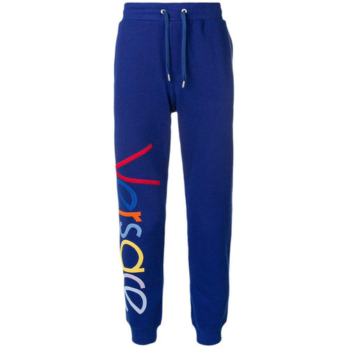 VERSACE Logo-Embroidered Sweatpants, Blue-OZNICO