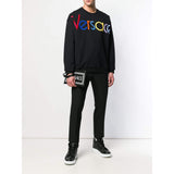 VERSACE Logo Embroidered Sweatshirt, Black-OZNICO