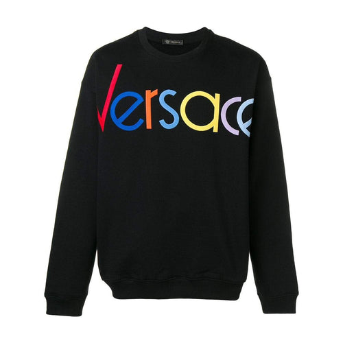 VERSACE Logo Embroidered Sweatshirt, Black-OZNICO