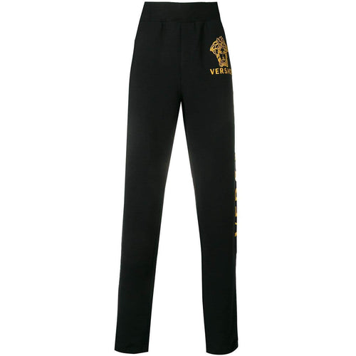 VERSACE Logo Track Pants, Black/ Gold-OZNICO