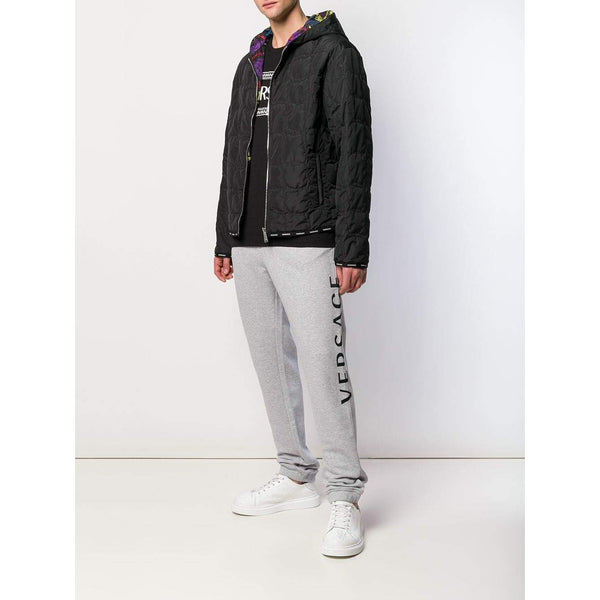 VERSACE Logo Track Pants, Light Grey/ Black-OZNICO