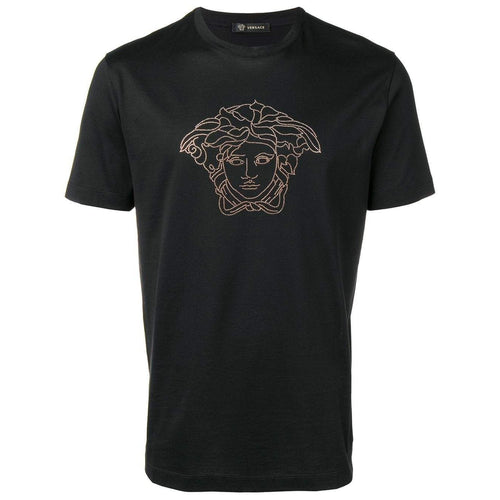 VERSACE Medusa Crystal-Embellished T-Shirt, Black-OZNICO