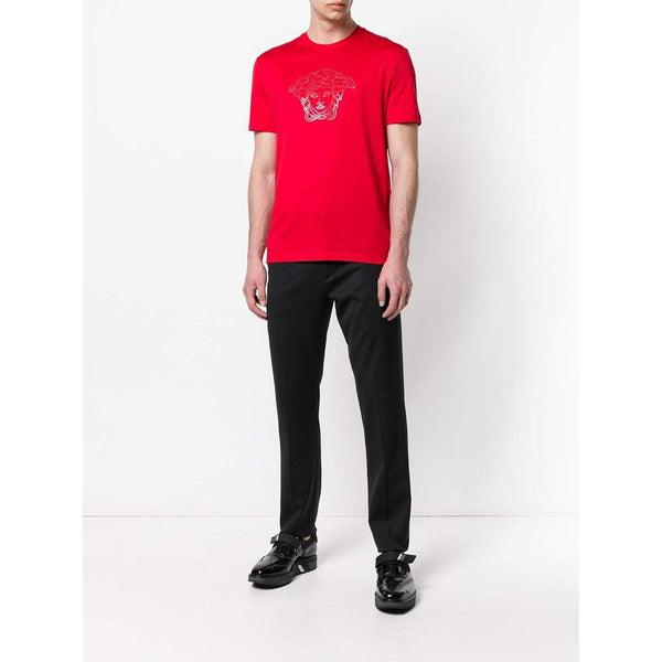 VERSACE Medusa Crystal-Embellished T-Shirt, Red-OZNICO