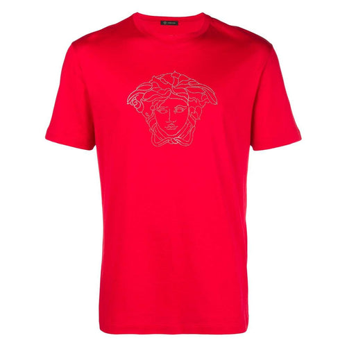 VERSACE Medusa Crystal-Embellished T-Shirt, Red-OZNICO