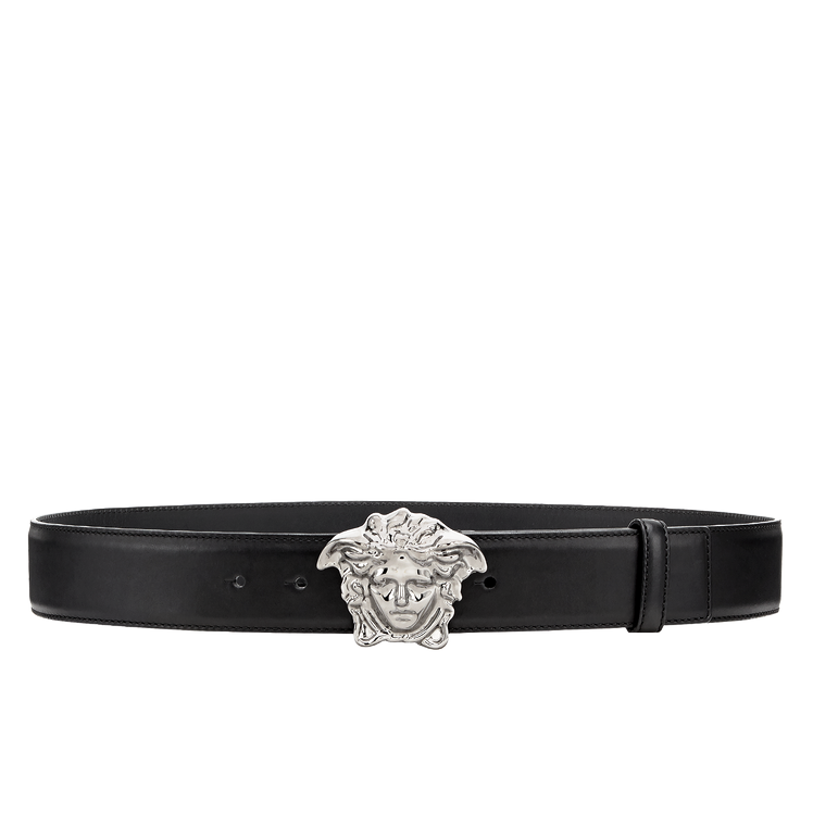 Versace Medusa Slide Buckle Leather Belt in Black