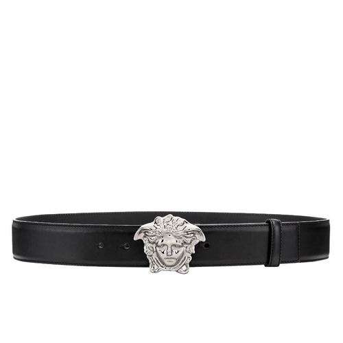 VERSACE Medusa Head Leather Belt, Black-OZNICO