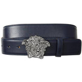 VERSACE Medusa Head Leather Belt, Navy-OZNICO