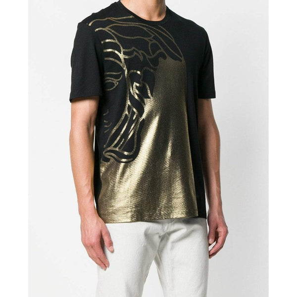 VERSACE Medusa Print T-Shirt, Black/ Gold-OZNICO