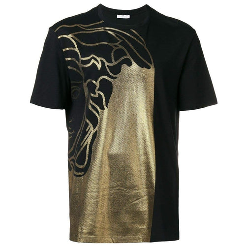 VERSACE Medusa Print T-Shirt, Black/ Gold-OZNICO