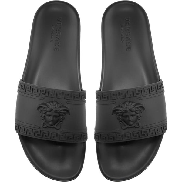 VERSACE Palazzo Medusa Pool Slides, Black-OZNICO