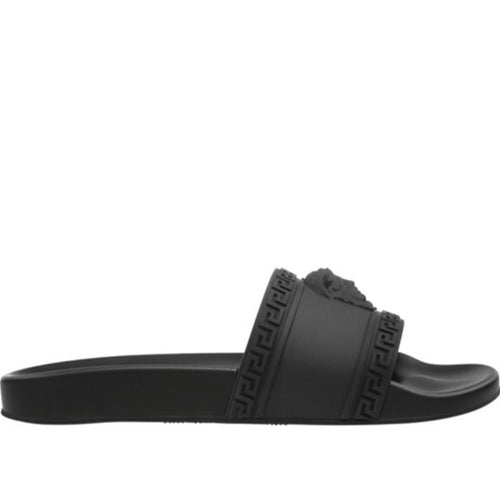 VERSACE Palazzo Medusa Pool Slides, Black-OZNICO