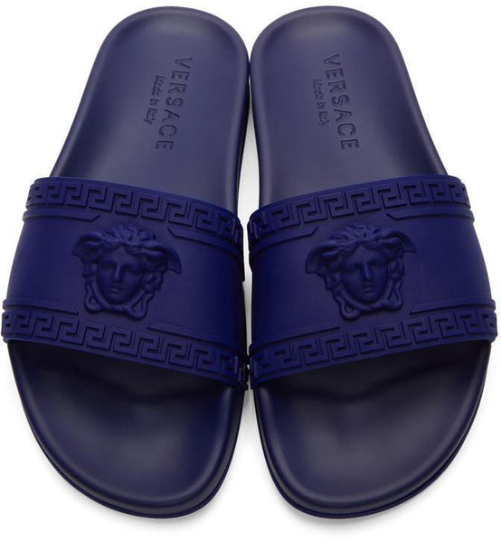 VERSACE Palazzo Medusa Pool Slides, Royal Blue-OZNICO