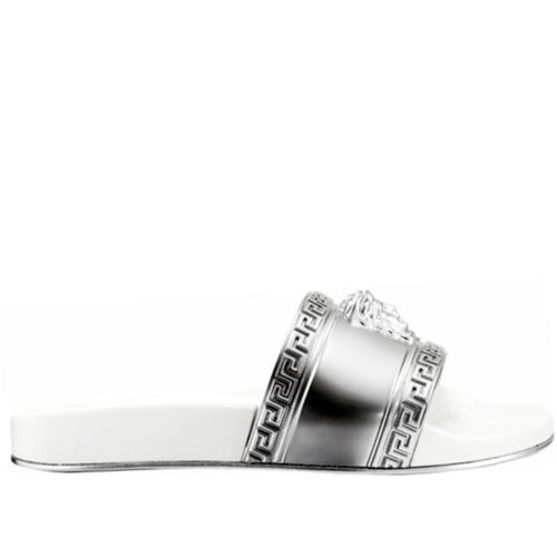 VERSACE Palazzo Medusa Pool Slides, Silver-OZNICO