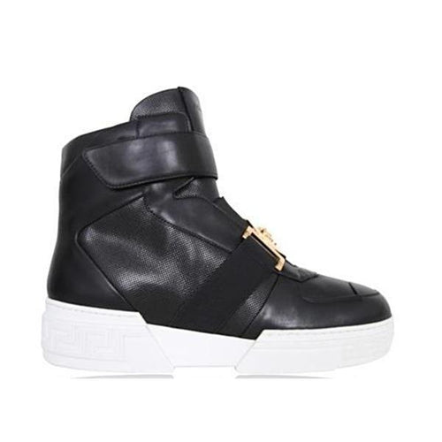 Versace Perforated High-top Sneakers, Black-OZNICO