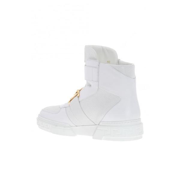Versace Perforated High-top Sneakers, White-OZNICO