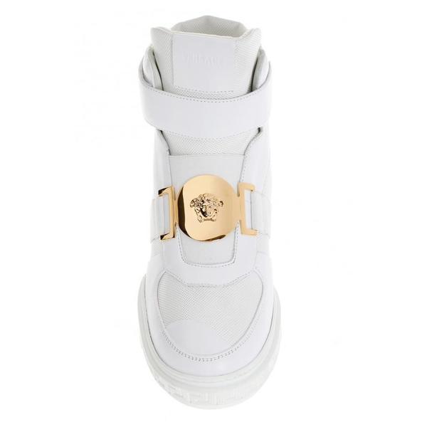 Versace Perforated High-top Sneakers, White-OZNICO