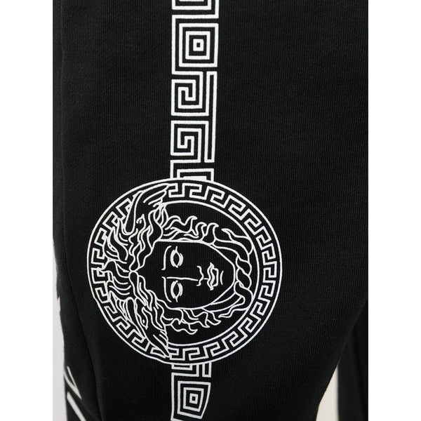 VERSACE Printed Logo Activewear Track Pants, Black-OZNICO